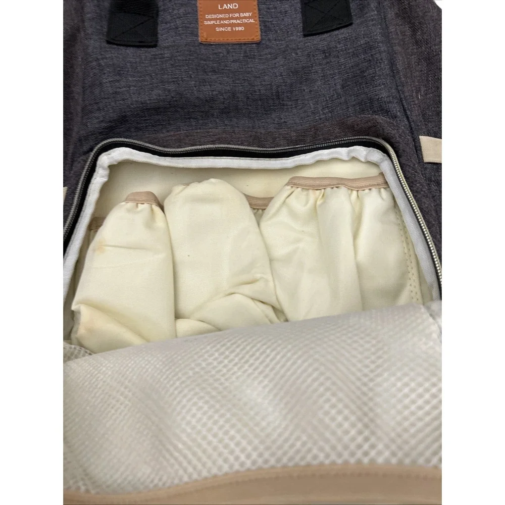 LAND Backpack Diaper Bag Backpack Gray Multi Compartments Zip Canvas‎ SKU 1718
